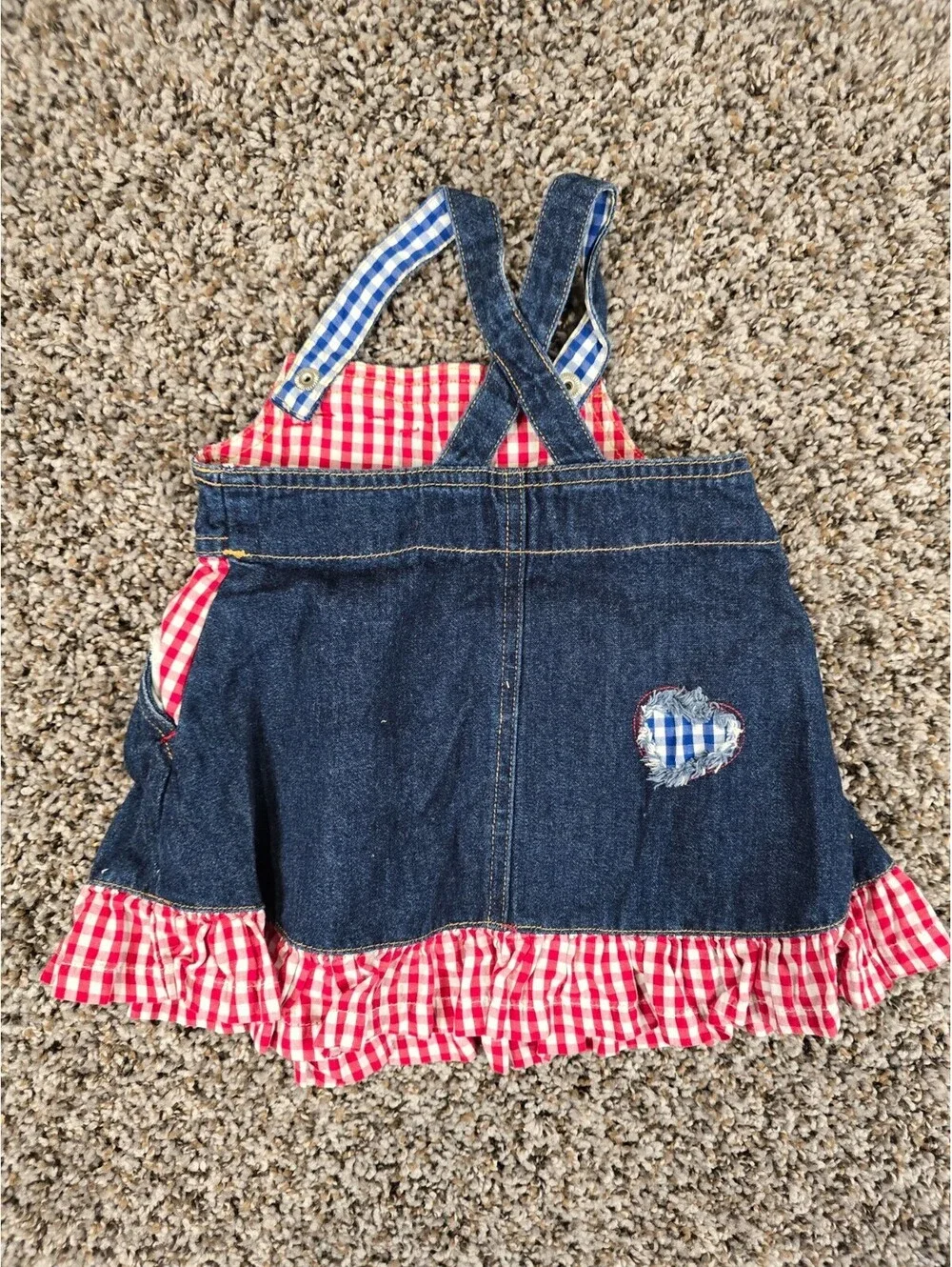 Vtg Childrens Place Baby Girls Sz 12M Denim Romper Patriotic 4th of July Flag